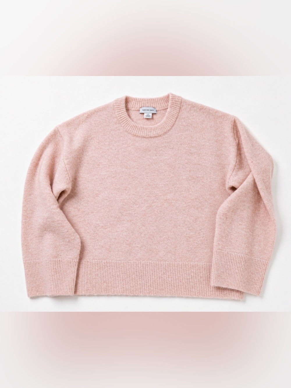 pink fuzzy knit crewneck sweater from Calvin Klein Jeans